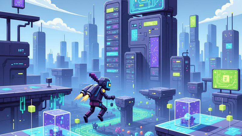 Пиксельный платформер в современном стиле, иллюстрация для блога о будущем жанра.